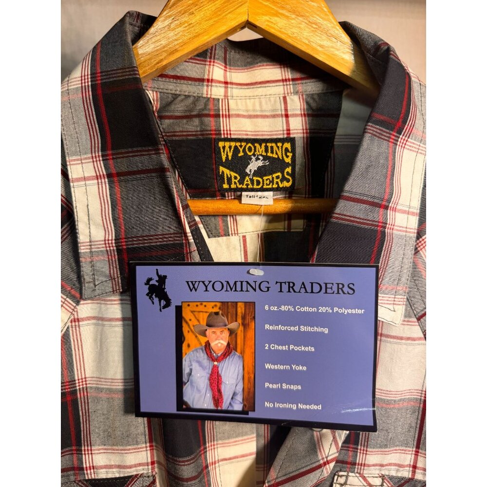 Wyoming Trader|Mens Long Sleeve Pear Snap Button Down| Tall 2XL |Black White wit - Picture 2 of 7
